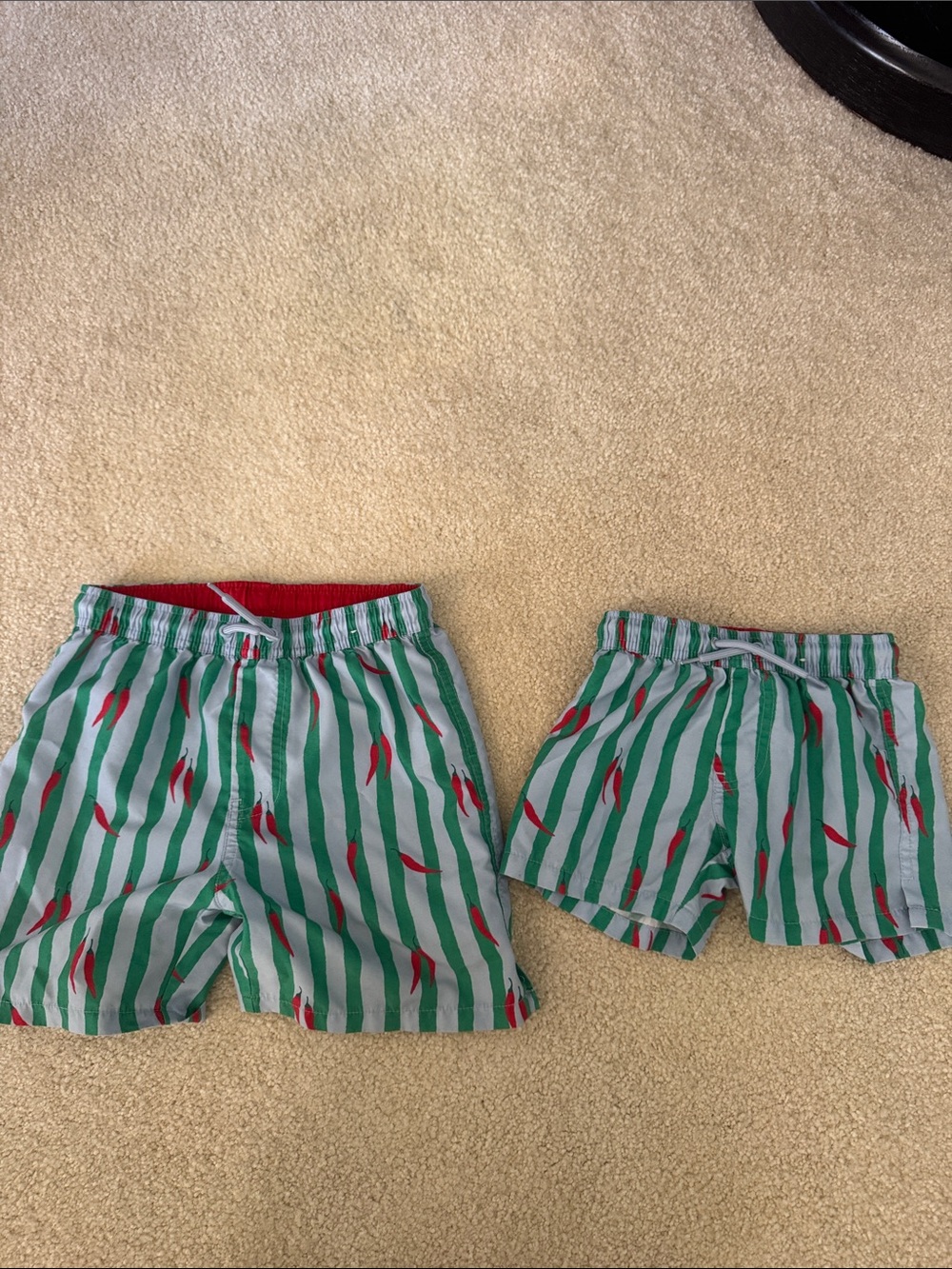 Cotton On Green & White Striped Swim Shorts with Red Chili Motif